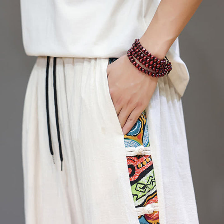 Buddha Stones Pantalones capri de hombre con cintura ajustable, diseño tribal veraniego, rayas laterales y cordón, con bolsillos. - image 7