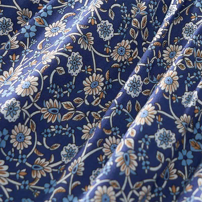 Buddha Stones Minivestido de mujer de algodón con estampado floral paisley estilo boho otoñal, mangas tres cuartos, mangas abullonadas y cuello con lazo. - image 5