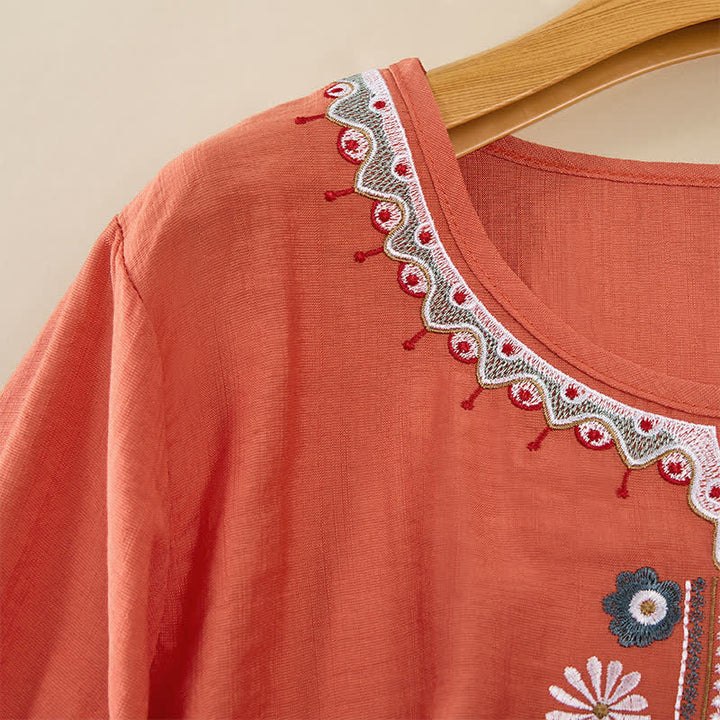 Camisetas de manga tres cuartos para mujer con bordado de Buddha Stones y estilo bohemio primaveral. - image 3
