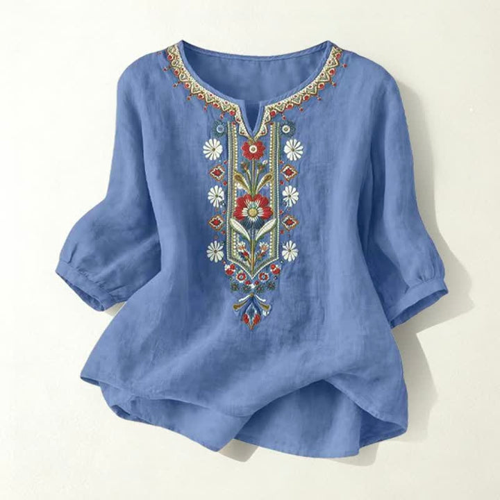 Camisetas de manga tres cuartos para mujer con bordado de Buddha Stones y estilo bohemio primaveral. - Azul vaquero - US16，UK/AU20，EU48 (3XL) - image 26