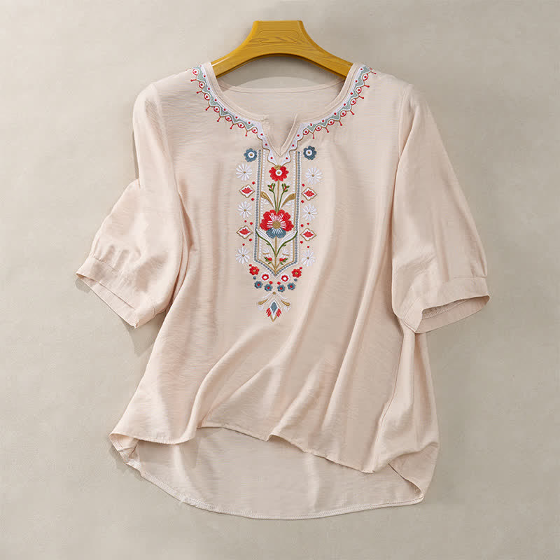 Camisetas de manga tres cuartos para mujer con bordado de Buddha Stones y estilo bohemio primaveral. - Beige - US16，UK/AU20，EU48 (3XL) - image 13