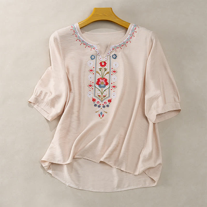 Camisetas de manga tres cuartos para mujer con bordado de Buddha Stones y estilo bohemio primaveral. - Beige - US16，UK/AU20，EU48 (3XL) - image 13
