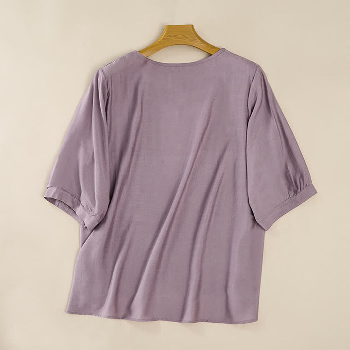Buddha Stones Camisetas de manga tres cuartos para mujer, estilo bohemio primaveral, de algodón y lino, bordadas. - image 8