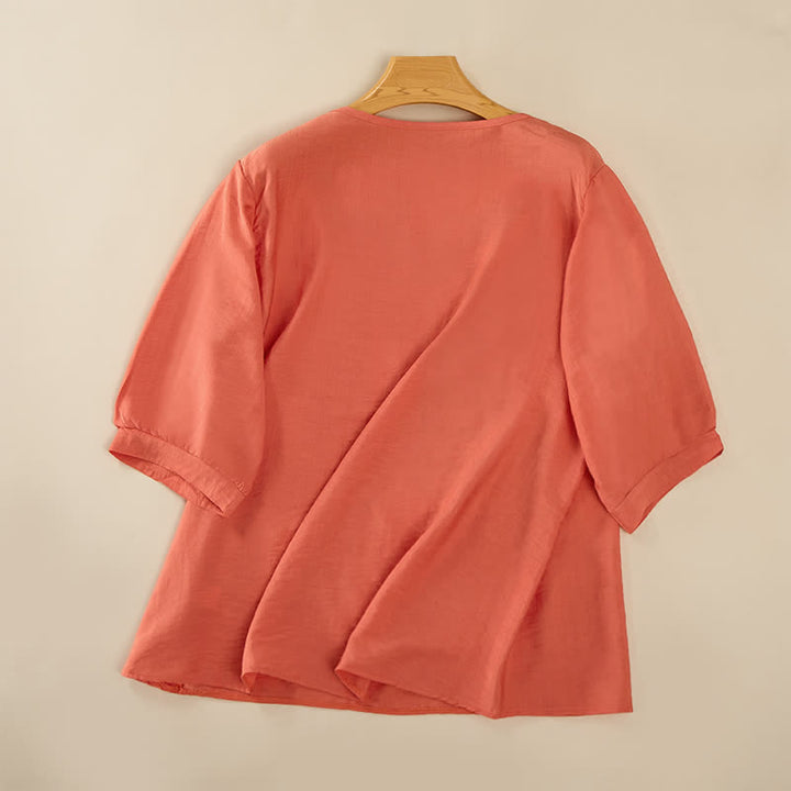 Camisetas de manga tres cuartos para mujer con bordado de Buddha Stones y estilo bohemio primaveral. - image 1