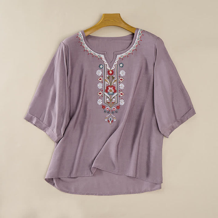Buddha Stones Camisetas de manga tres cuartos para mujer, estilo bohemio primaveral, de algodón y lino, bordadas. - image 7