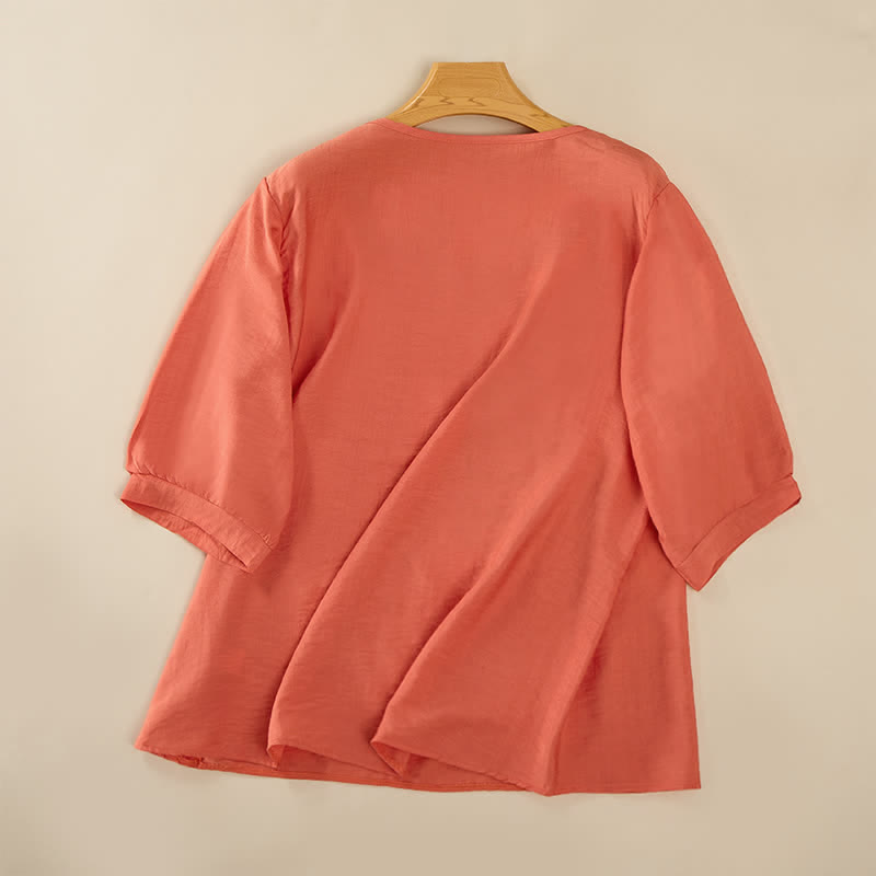 Buddha Stones Camisetas de manga tres cuartos para mujer, estilo bohemio primaveral, de algodón y lino, bordadas. - image 1