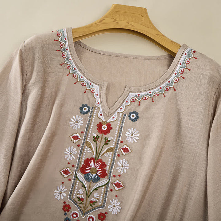 Buddha Stones Camisetas de manga tres cuartos para mujer, estilo bohemio primaveral, de algodón y lino, bordadas. - image 20