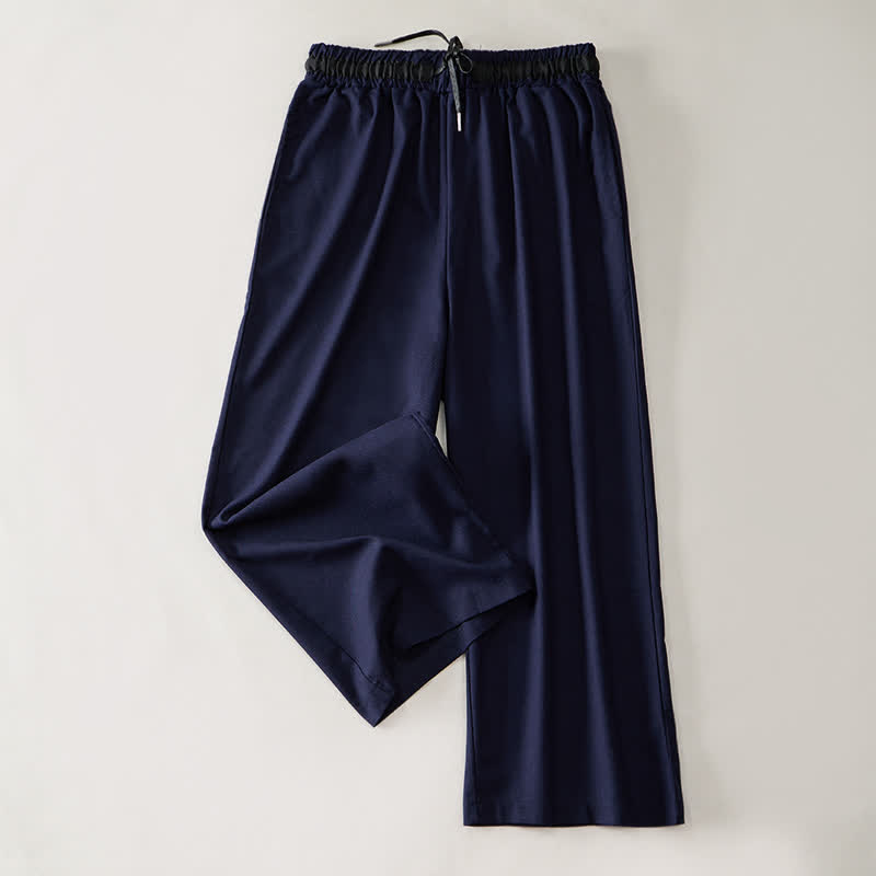 Buddha Stones Pantalones de mujer de algodón con cordón ajustable, corte cropped y pernera ancha, con bolsillos, ideales para el día a día. - Azul medianoche - US12, UK/AU16, EU44 (3XL) - image 11
