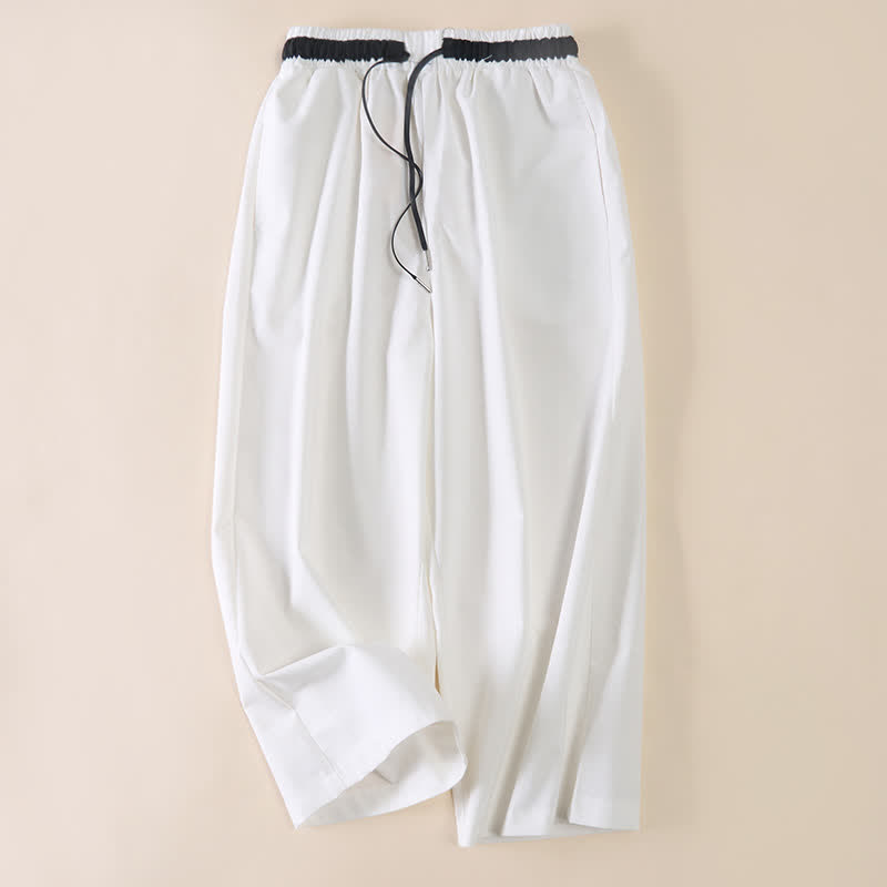 Buddha Stones Pantalones de mujer de algodón con cordón ajustable, corte cropped y pernera ancha, con bolsillos, ideales para el día a día. - Blanco - US12, UK/AU16, EU44 (3XL) - image 0