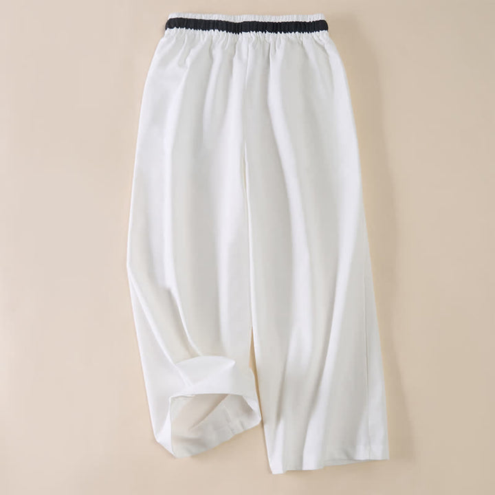 Buddha Stones Pantalones de mujer de algodón con cordón ajustable, corte cropped y pernera ancha, con bolsillos, ideales para el día a día. - image 1