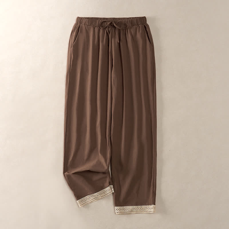 Buddha Stones Pantalones de mujer de color liso, corte ajustado, con dobladillo ribeteado con encaje y bolsillos, ideales para el verano. - Marrón silla de montar - US14，UK/AU18，EU46 (2XL) - image 0