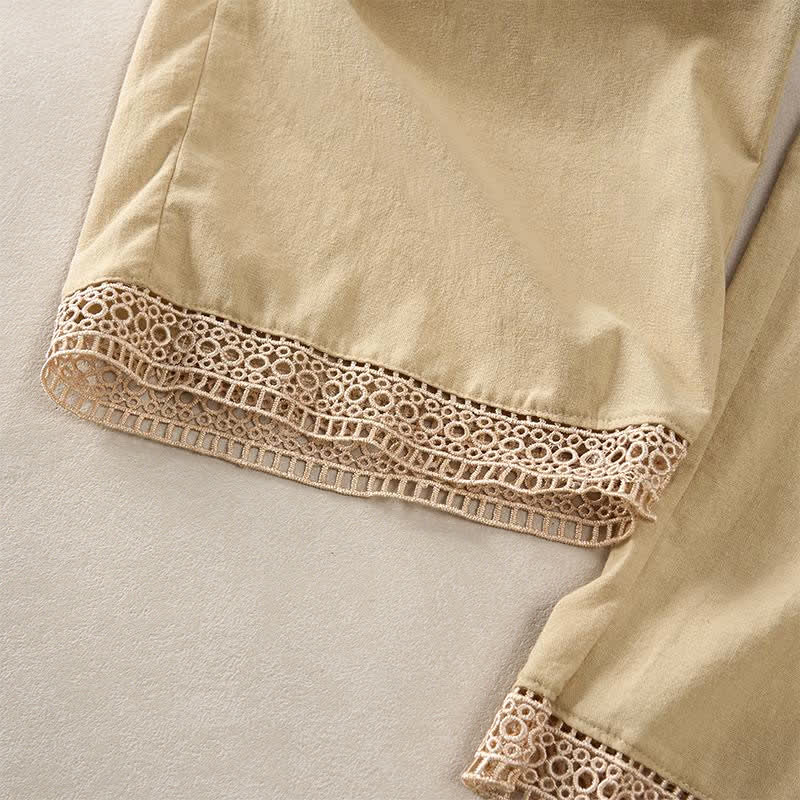 Buddha Stones Pantalones de mujer de color liso, corte ajustado, con dobladillo ribeteado con encaje y bolsillos, ideales para el verano. - image 39