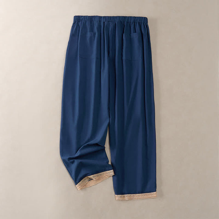 Buddha Stones Pantalones de mujer de color liso, corte ajustado, con dobladillo ribeteado con encaje y bolsillos, ideales para el verano. - image 41