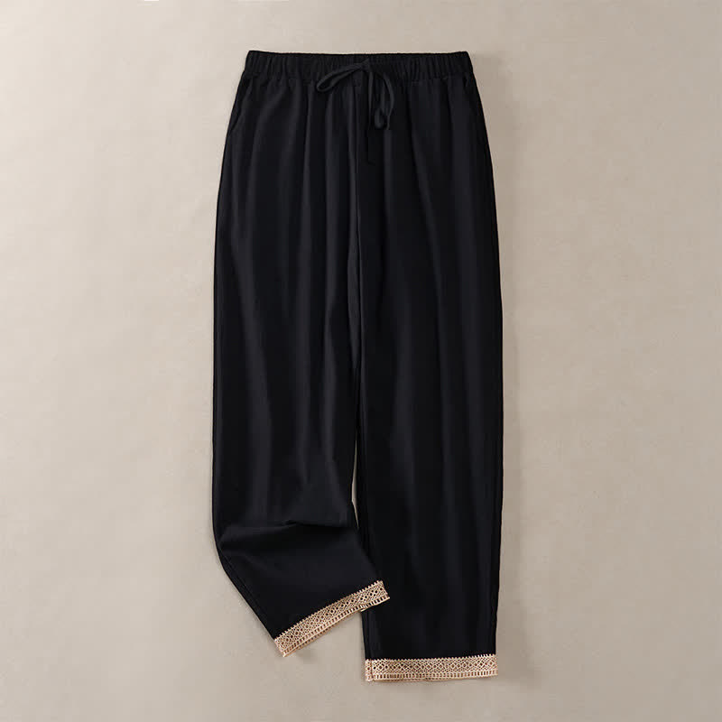 Buddha Stones Pantalones de mujer de color liso, corte ajustado, con dobladillo ribeteado con encaje y bolsillos, ideales para el verano. - Negro - US14，UK/AU18，EU46 (2XL) - image 16