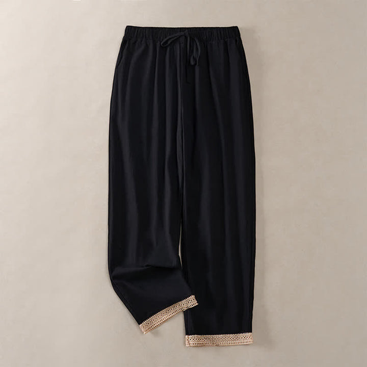 Buddha Stones Pantalones de mujer de color liso, corte ajustado, con dobladillo ribeteado con encaje y bolsillos, ideales para el verano. - Negro - US14，UK/AU18，EU46 (2XL) - image 16