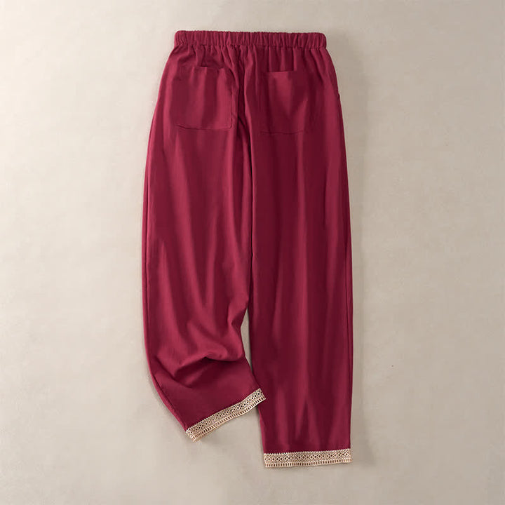 Buddha Stones Pantalones de mujer de color liso, corte ajustado, con dobladillo ribeteado con encaje y bolsillos, ideales para el verano. - image 22