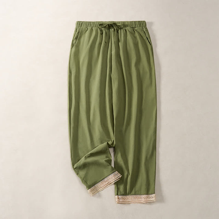 Buddha Stones Pantalones de mujer de color liso, corte ajustado, con dobladillo ribeteado con encaje y bolsillos, ideales para el verano. - Verde oliva - US14，UK/AU18，EU46 (2XL) - image 27