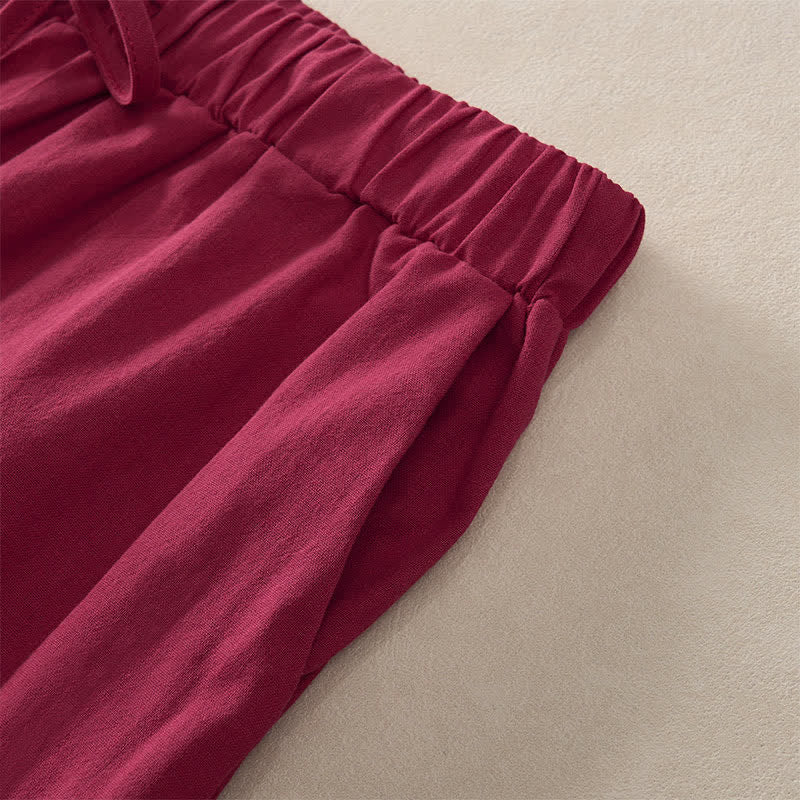 Buddha Stones Pantalones de mujer de color liso, corte ajustado, con dobladillo ribeteado con encaje y bolsillos, ideales para el verano. - image 24