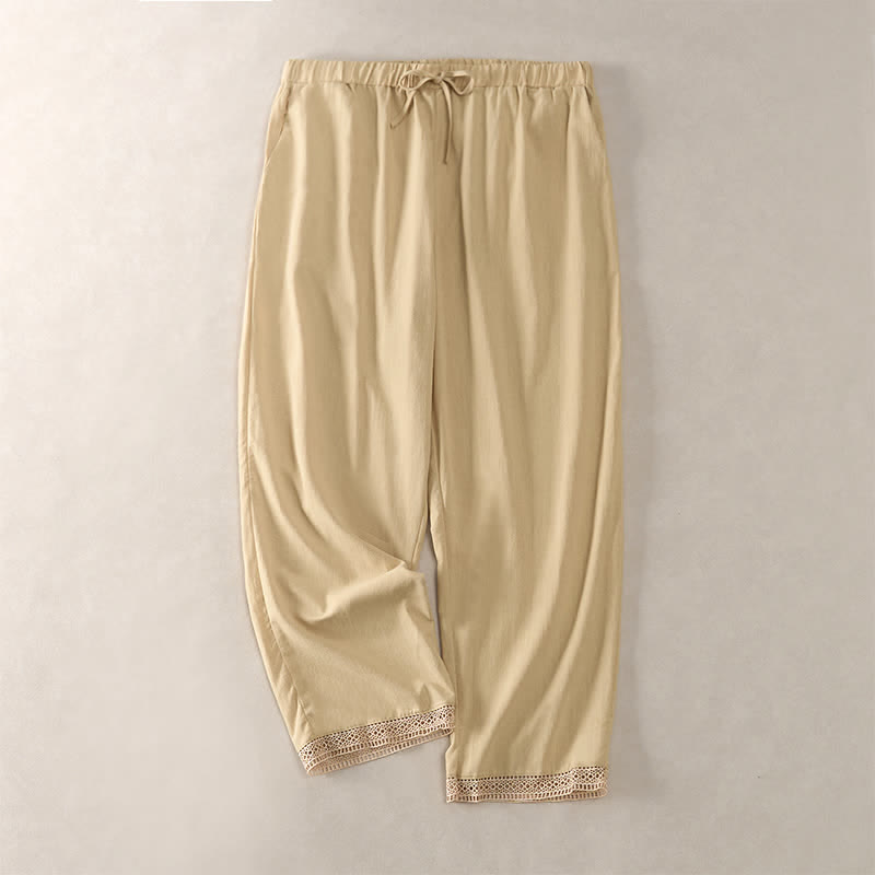 Buddha Stones Pantalones de mujer de color liso, corte ajustado, con dobladillo ribeteado con encaje y bolsillos, ideales para el verano. - vara de oro pálida - US14，UK/AU18，EU46 (2XL) - image 34