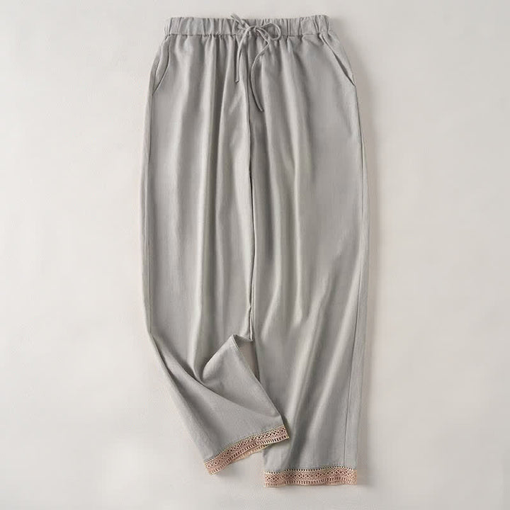 Buddha Stones Pantalones de mujer de color liso, corte ajustado, con dobladillo ribeteado con encaje y bolsillos, ideales para el verano. - Gris claro - US14，UK/AU18，EU46 (2XL) - image 9