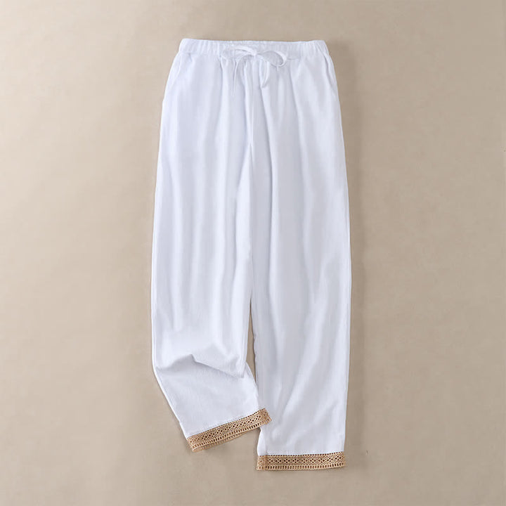Buddha Stones Pantalones de mujer de color liso, corte ajustado, con dobladillo ribeteado con encaje y bolsillos, ideales para el verano. - Blanco - US14，UK/AU18，EU46 (2XL) - image 4