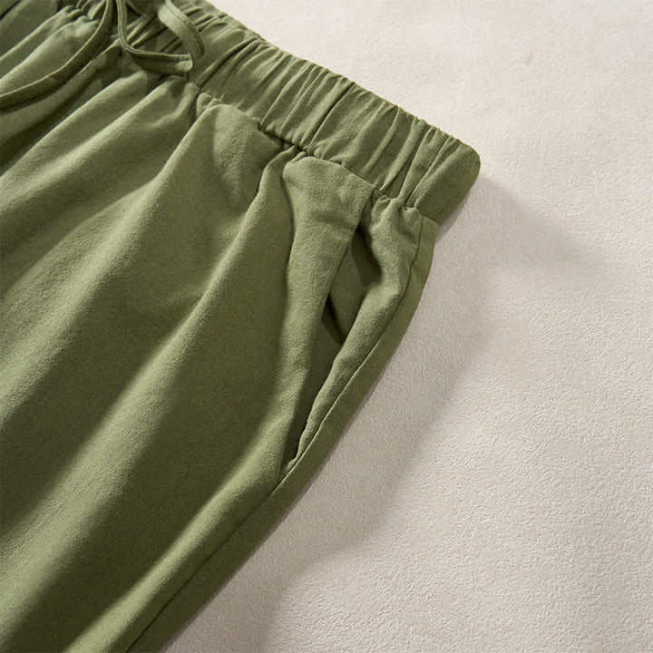 Buddha Stones Pantalones de mujer de color liso, corte ajustado, con dobladillo ribeteado con encaje y bolsillos, ideales para el verano. - image 30