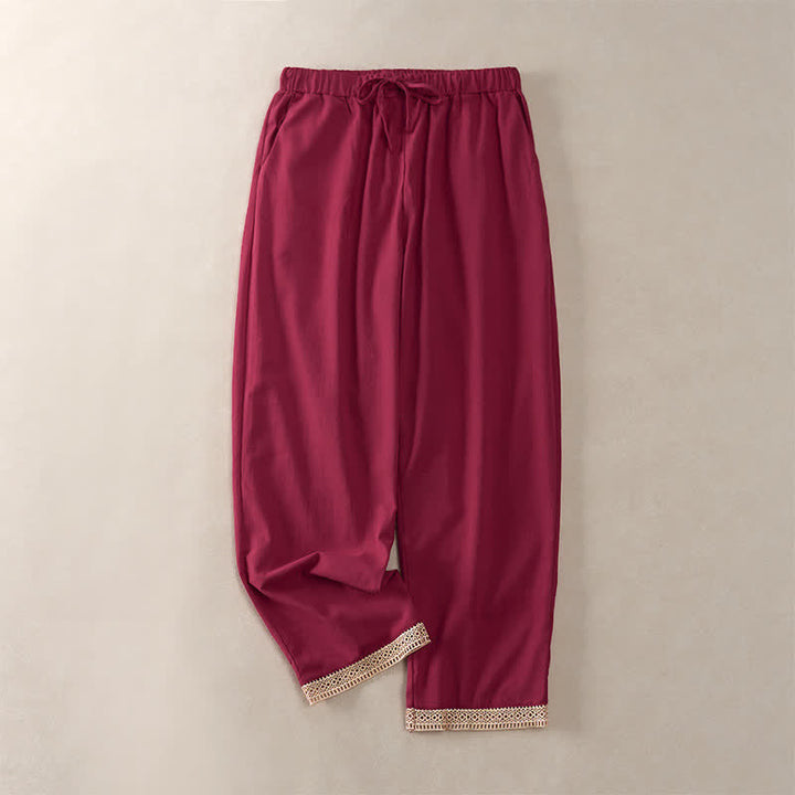 Buddha Stones Pantalones de mujer de color liso, corte ajustado, con dobladillo ribeteado con encaje y bolsillos, ideales para el verano. - Carmesí - US14，UK/AU18，EU46 (2XL) - image 21