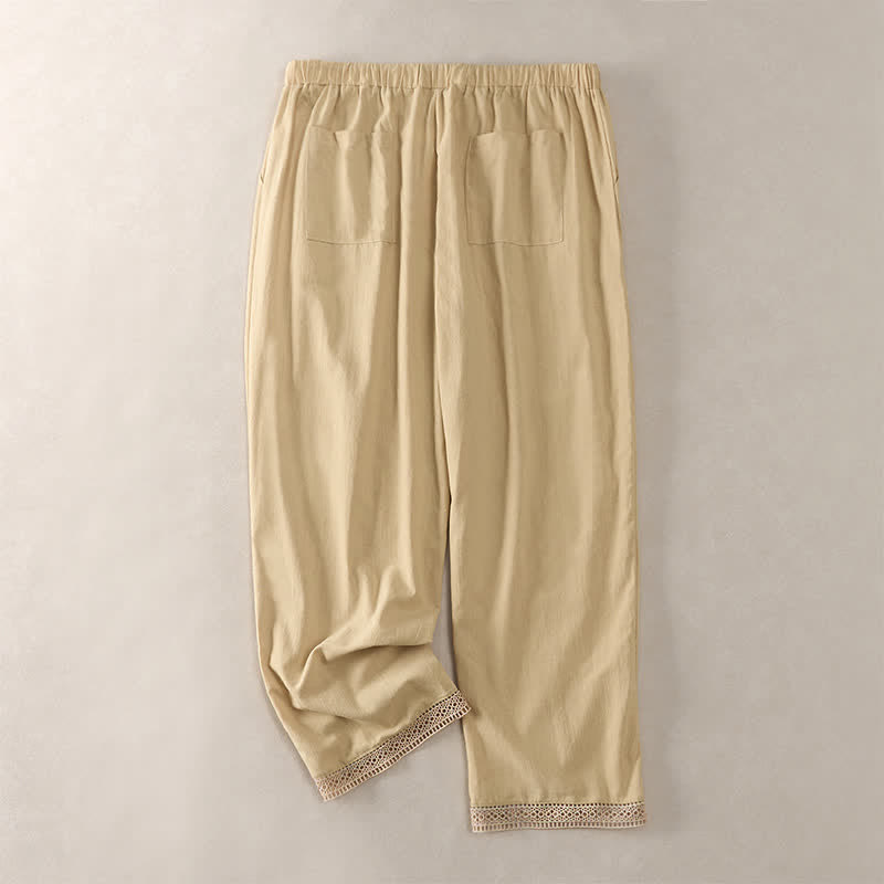 Buddha Stones Pantalones de mujer de color liso, corte ajustado, con dobladillo ribeteado con encaje y bolsillos, ideales para el verano. - image 35