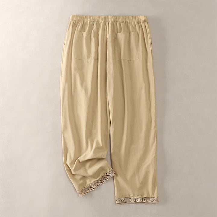 Buddha Stones Pantalones de mujer de color liso, corte ajustado, con dobladillo ribeteado con encaje y bolsillos, ideales para el verano. - image 35