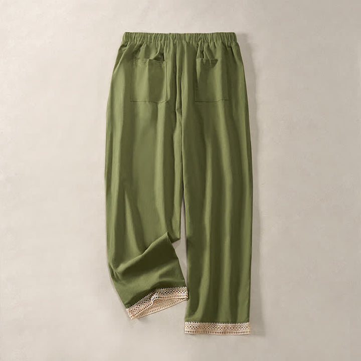 Buddha Stones Pantalones de mujer de color liso, corte ajustado, con dobladillo ribeteado con encaje y bolsillos, ideales para el verano. - image 28