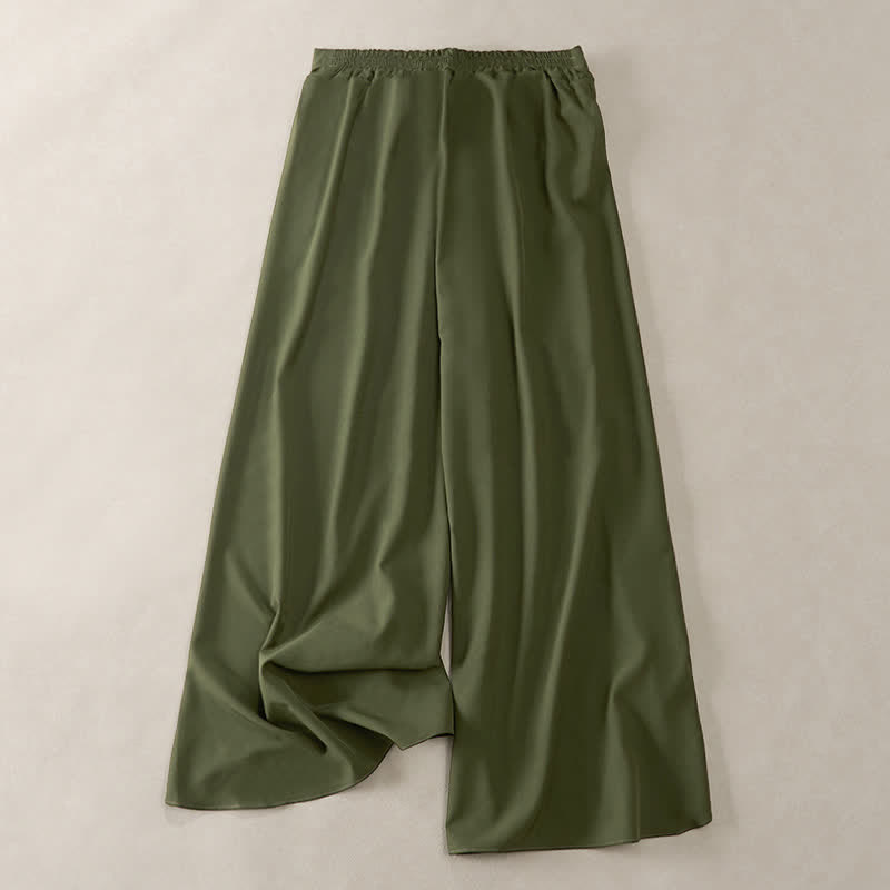 Buddha Stones Elegante pantalón de mujer de talle alto, pierna ancha, con abertura lateral, cordón ajustable y diseño de lazo. - image 1