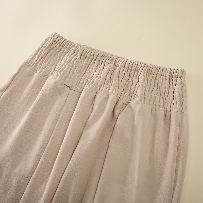 Buddha Stones Pantalones de mujer de verano con cintura elástica alta y pernera ancha, largos y elegantes. - image 1