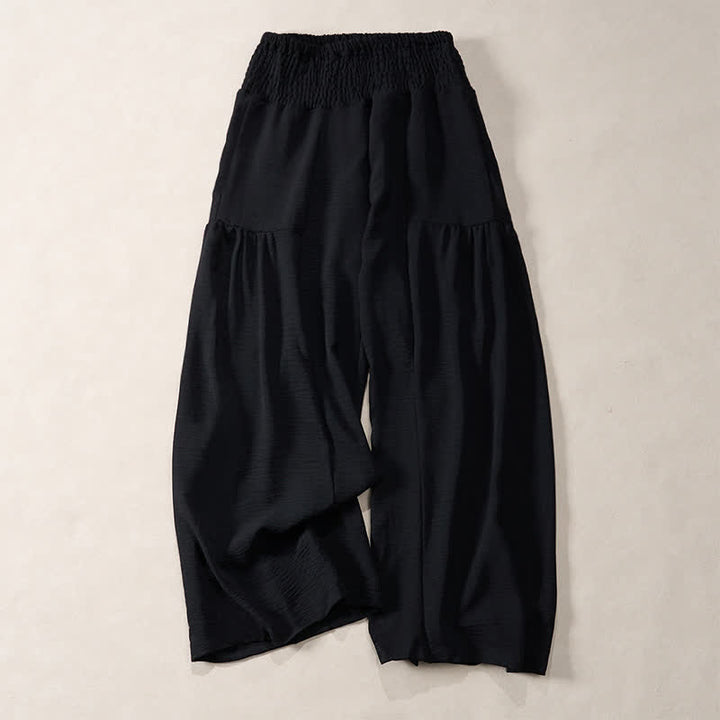 Buddha Stones Pantalones de mujer de verano con cintura elástica alta y pernera ancha, largos y elegantes. - Negro - US14，UK/AU18，EU46 (2XL) - image 5
