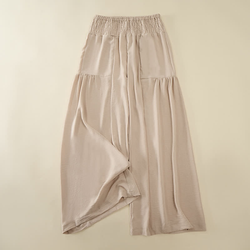 Buddha Stones Pantalones de mujer de verano con cintura elástica alta y pernera ancha, largos y elegantes. - Blanco antiguo - US14，UK/AU18，EU46 (2XL) - image 0