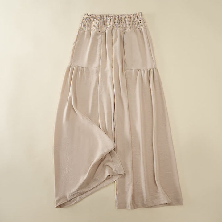 Buddha Stones Pantalones de mujer de verano con cintura elástica alta y pernera ancha, largos y elegantes. - Blanco antiguo - US14，UK/AU18，EU46 (2XL) - image 0