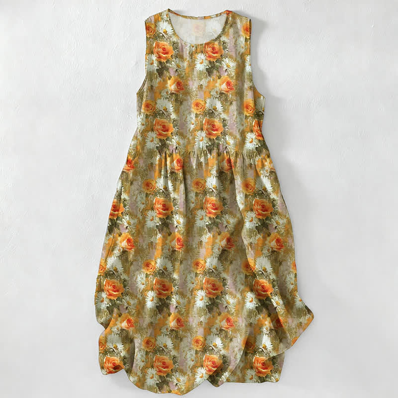 Vestido midi informal de algodón sin mangas con bolsillos y estampado de Buddha Stones, hecho a mano, a cuadros. - Verde amarillento - US16，UK/AU20，EU48 (3XL) - image 18
