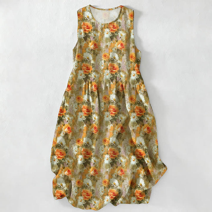 Vestido midi informal de algodón sin mangas con bolsillos y estampado de Buddha Stones, hecho a mano, a cuadros. - Verde amarillento - US16，UK/AU20，EU48 (3XL) - image 18