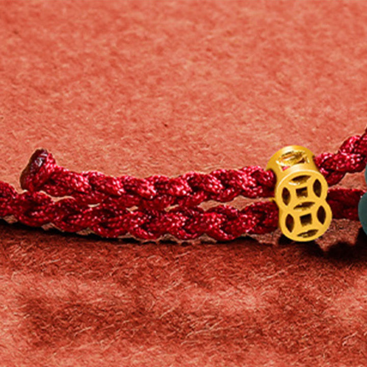 Buddha Stones Pulsera de hilo rojo con moneda de cobre y flor de jade de la suerte - image 9