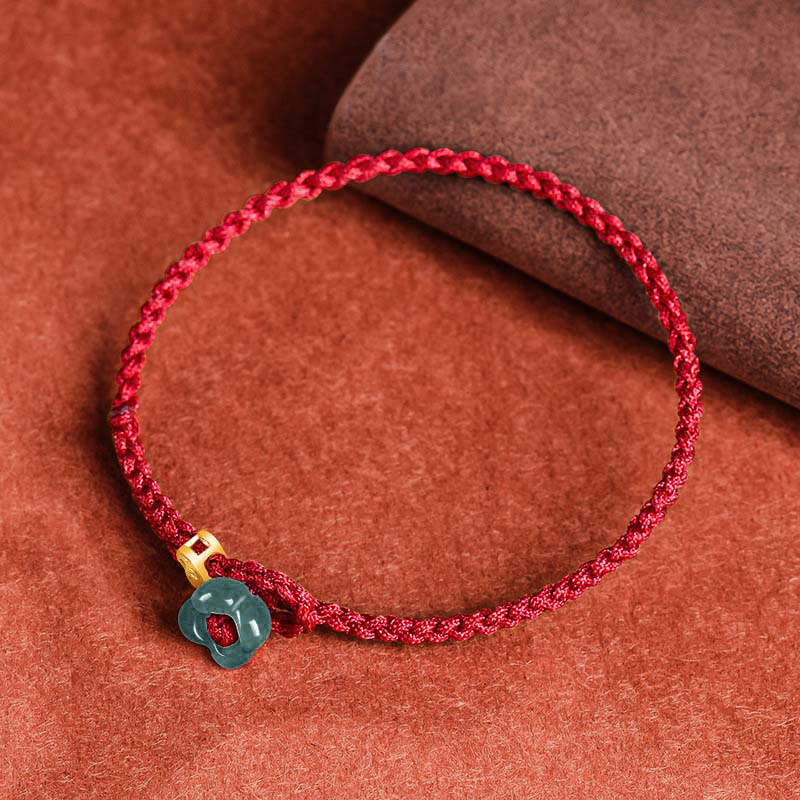 Buddha Stones Pulsera de hilo rojo con moneda de cobre y flor de jade de la suerte - image 1