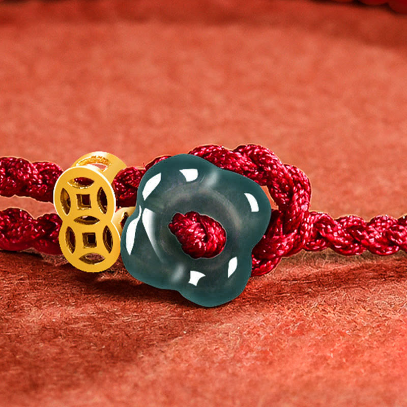 Buddha Stones Pulsera de hilo rojo con moneda de cobre y flor de jade de la suerte - image 11