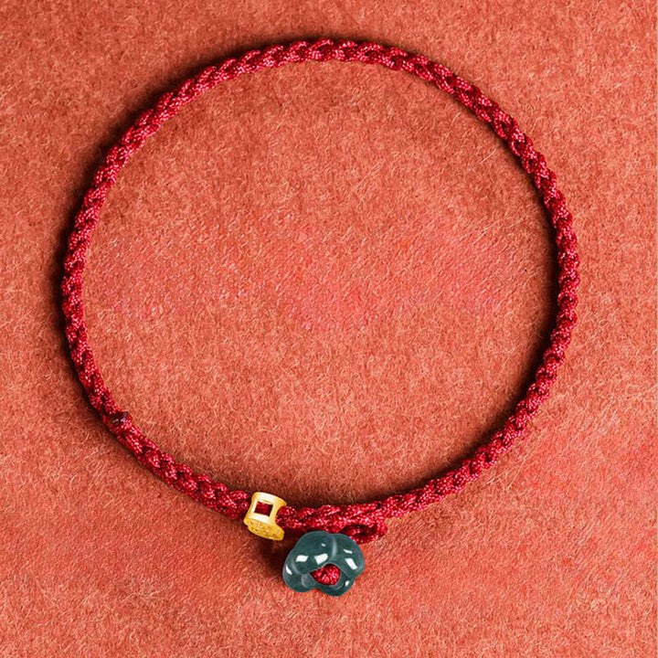 Buddha Stones Pulsera de hilo rojo con moneda de cobre y flor de jade de la suerte - image 3