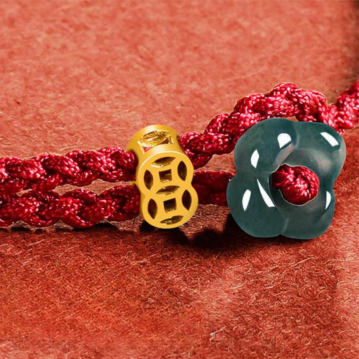 Buddha Stones Pulsera de hilo rojo con moneda de cobre y flor de jade de la suerte - image 10