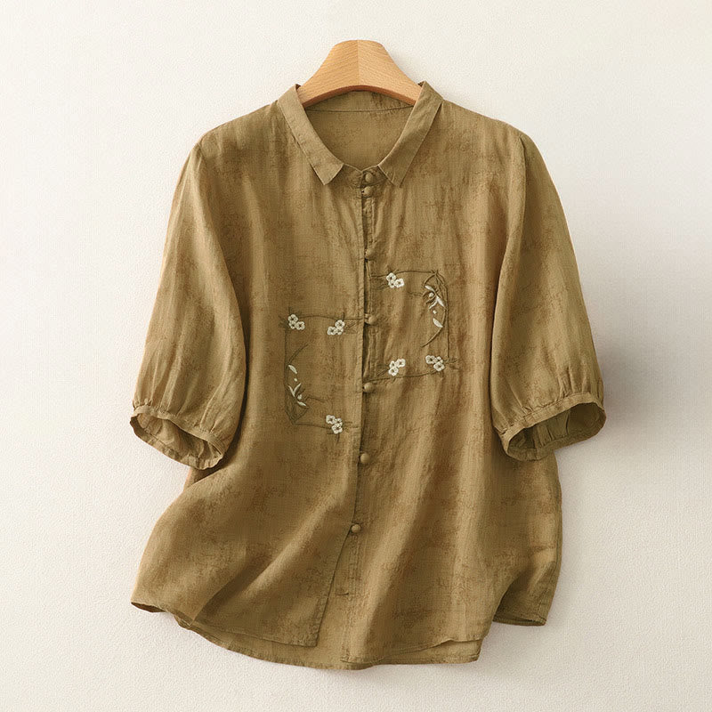 Buddha Stones Camisa de verano para mujer con cuello alto, diseño de botones bordados y mangas tres cuartos. - Perú - US8-10，UK/AU12-14，EU40-42 (2XL) - image 14
