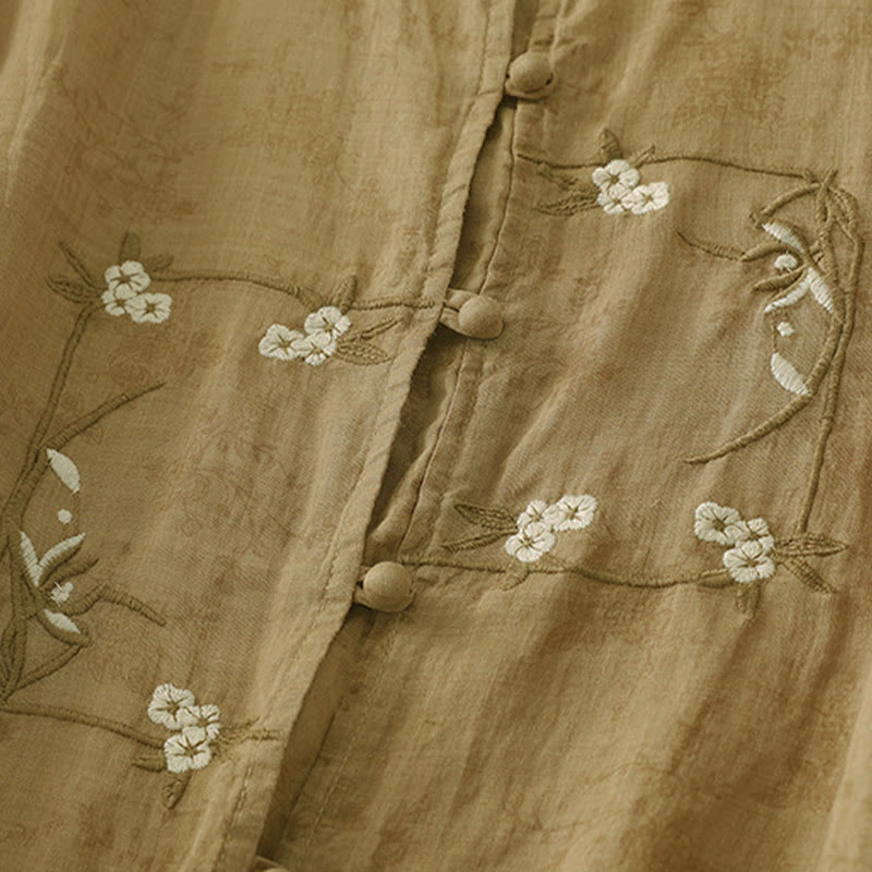 Buddha Stones Camisa de verano para mujer con cuello alto, diseño de botones bordados y mangas tres cuartos. - image 16