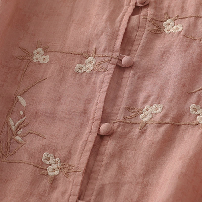 Buddha Stones Camisa de verano para mujer con cuello alto, diseño de botones bordados y mangas tres cuartos. - image 8