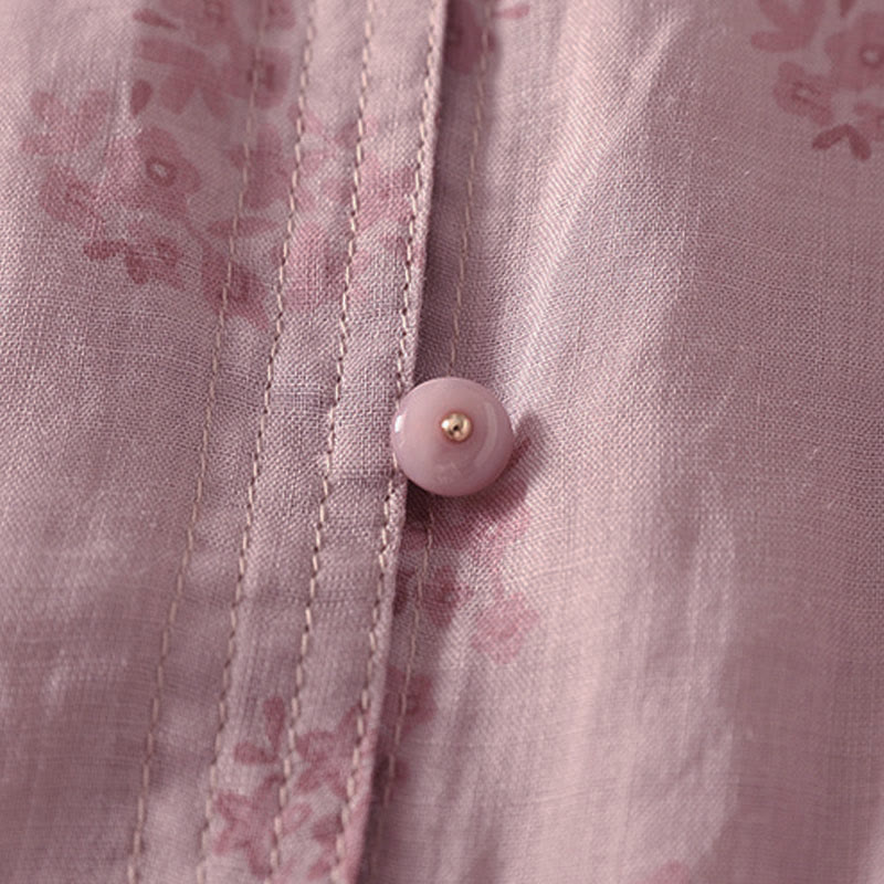 Buddha Stones Camisa informal de mujer con estampado floral y mangas tres cuartos con botones. - image 4