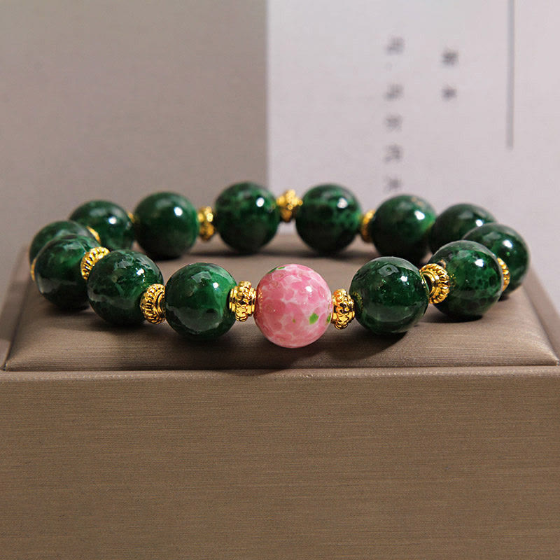 Buddha Stones Pulsera de bendiciones de cristal Liuli verde - Reloj Liuli Glass (circunferencia de la muñeca: 15-16 cm) - image 0