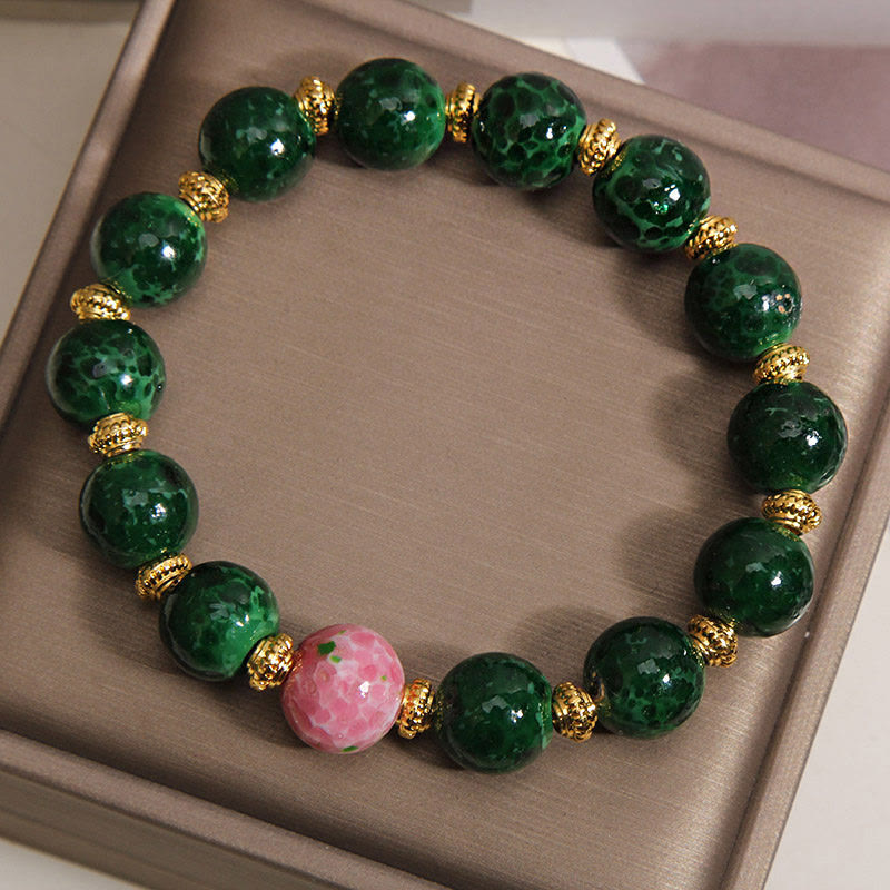 Buddha Stones Pulsera de bendiciones de cristal Liuli verde - image 4