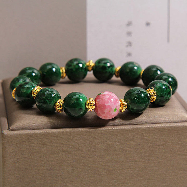 Buddha Stones Pulsera de bendiciones de cristal Liuli verde - image 1