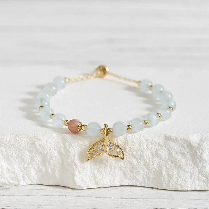 Buddha Stones Pulsera Serenity de cola de pez de cobre chapado en oro con aguamarina natural - image 2